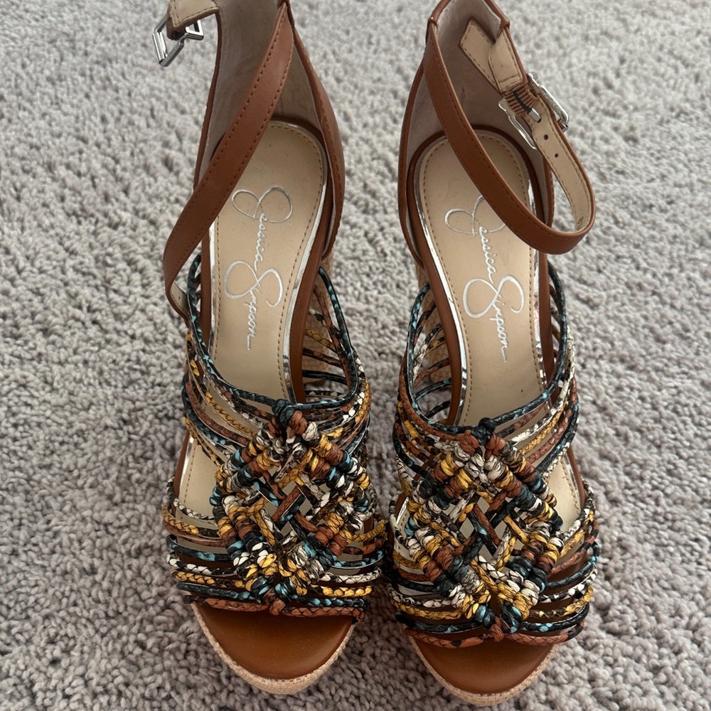 Jessica Simpson Brown and Multicolor Woven Sandals